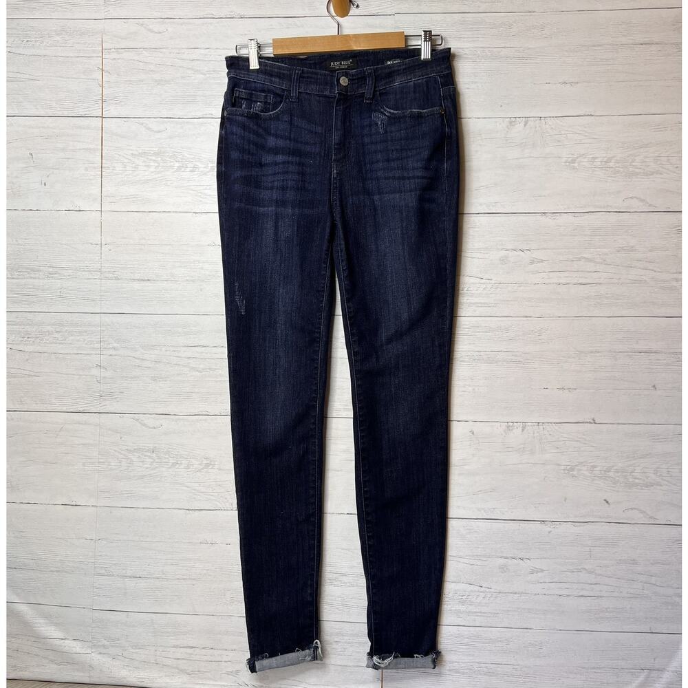 Judy Blue Jeans Womens Size 7/28 Dark Wash Skinny Fit Distressed Cotton Blend